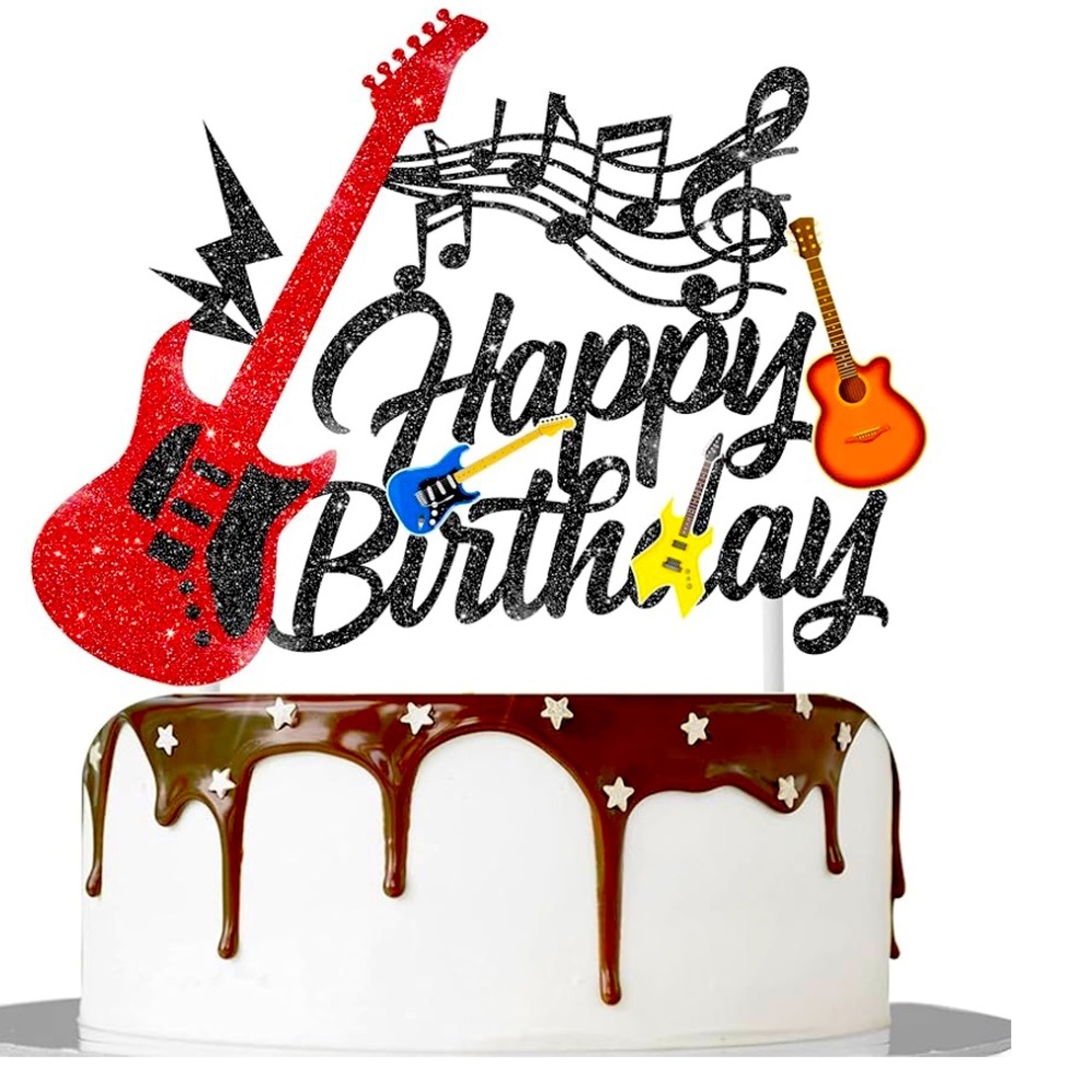 Guitar Happy Birthday Cake Topper Red Guitar